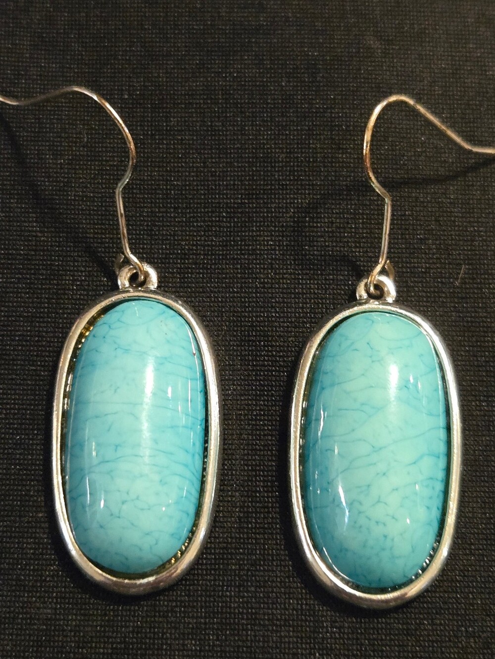 Turquoise Oval Drop Earrings - Blue Silver-Frame Women's Jewelry